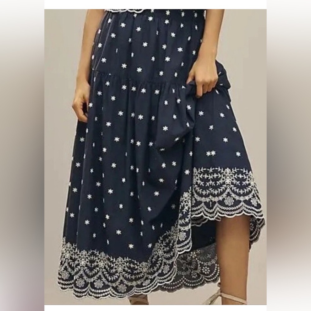 En Saison navy floral embroidered scalloped trim billowy skirt size large new - Picture 4 of 4